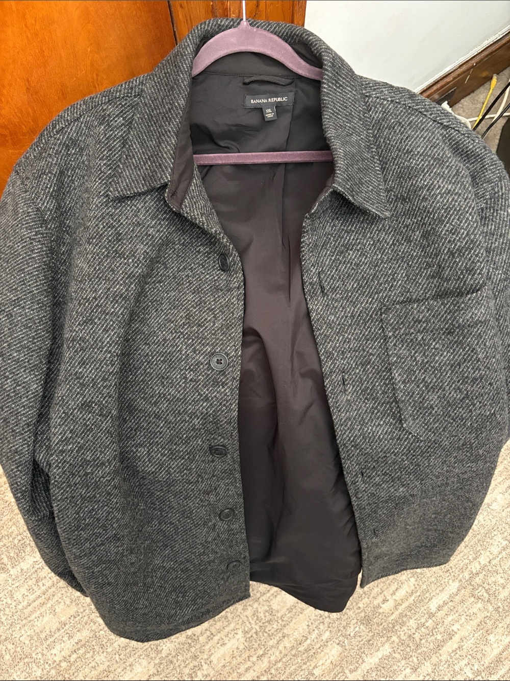 Banana Republic Men's Dark Charcoal Wool-Blend Overshirt